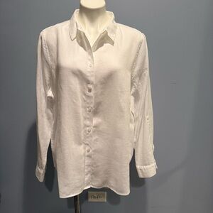 Chico’s No Iron 100% Linen Button-Front Shirt – Size 3.5 (US 18) – White